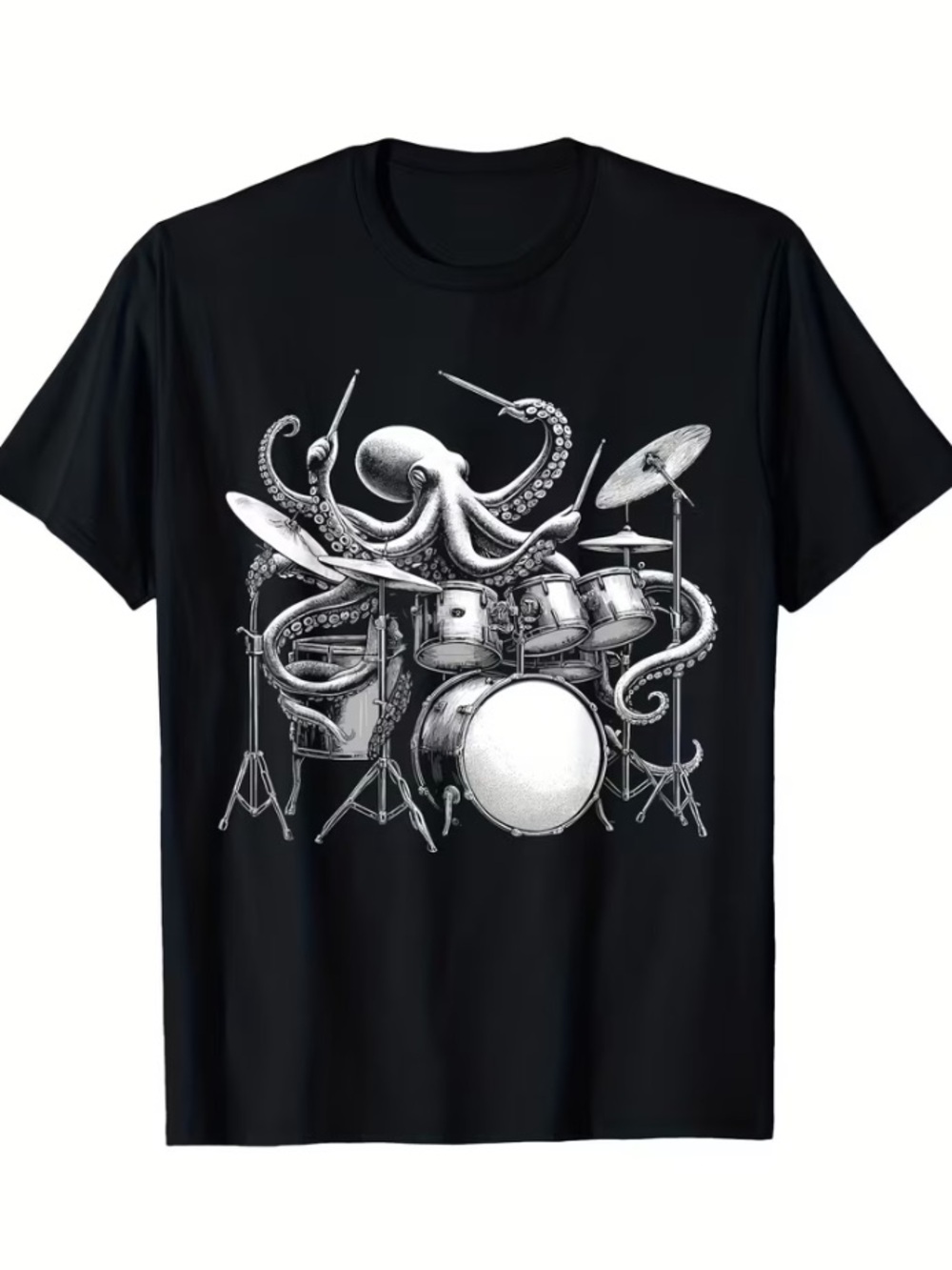 Octopus Drummer Black Graphic Tee